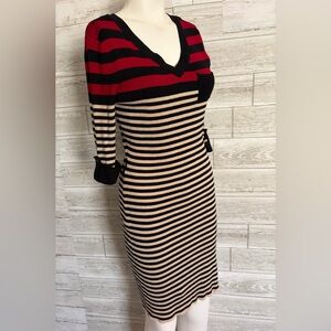 Women’s Striped Knit Dress - Black, Cream & Red